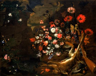 Stillleben mit Blumen und Wild